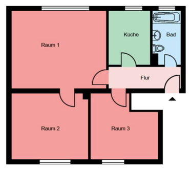 Beispiel-Grundriss unserer Mietwohnungen in Witten-Herbede und Witten-Vormholz 1