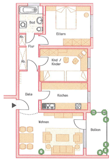 Beispiel-Grundriss unserer Mietwohnungen in Bergheim-Zieverich 5