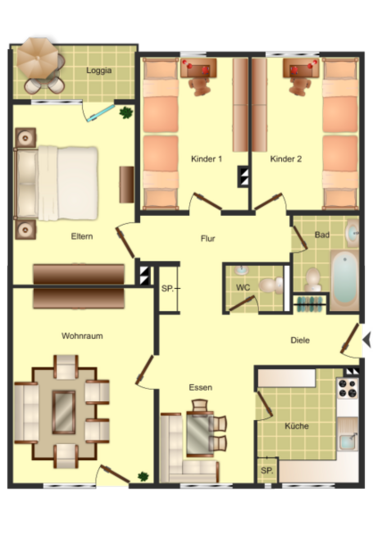 Beispiel-Grundriss unserer Mietwohnungen in Düren 4 Zimmer