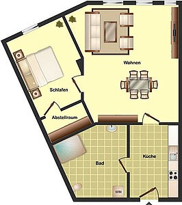 2,5-Zimmer Wohnung mit Bad und Küche