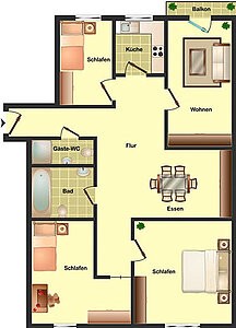 4-Zimmer-Wohnung mit großem Flur, Küche, Bad und Balkon