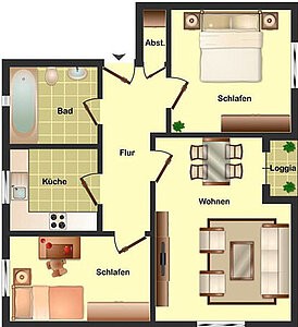 3-Zimmer-Wohnung mit Küche, Bad und kleinem Abstellraum 