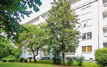 Grünanlage mit Bäumen hinter einem unserer Mietobjekte in Gelsenkirchen-Bulmke-Hüllen 1
