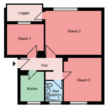 Beispiel-Grundriss unserer Mietwohnungen in Witten-Herbede und Witten-Vormholz 3