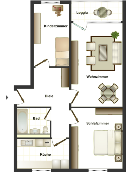 Beispiel-Grundriss unserer Mietwohnungen in Hamm Bockum-Hövel 2