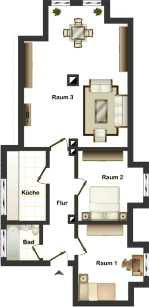 Beispiel-Grundriss unser Mietwohnungen im Wohnquartier Vogelsang 1